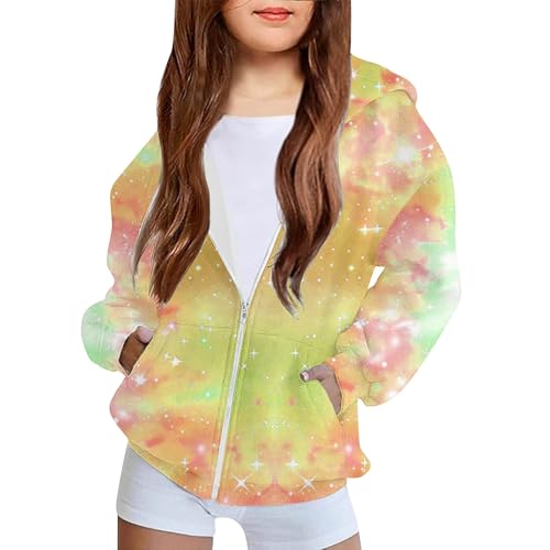 Girls Zip Up Hoodies Kids Shiny Print Long Sleeve Sweatshirt Preppy Cute Fall Jacket with Pockets 4-12 Years2