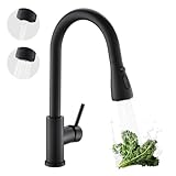 Kicimpro Matte Black Kitchen Faucet with Pull Down Sprayer, 304 Stainless Steel, 23-Inch Extended Hose Design, Three Water Functional Ways, Easy Installation