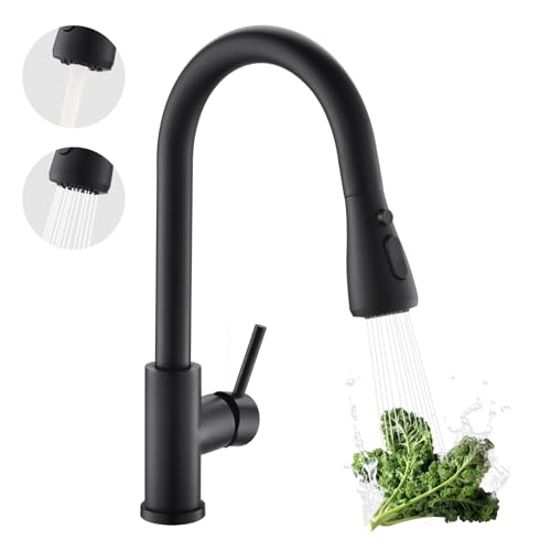 Kicimpro Matte Black Kitchen Faucet with Pull Down Sprayer, 304