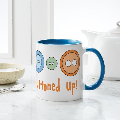 Taza de cerámica 11 oz blanca con interior azul miniatura 6