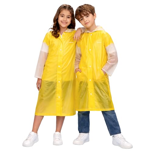 Image of Lifelong Kids Solid Textured PVC Raincoat| School Bag Extension & Side Pocket | Rain Coat| Raincoat for Boys & Girls | Kids Raincoat | Waterproof Rainwear with Carrying Pouch, 6-7 YRS (Yellow & White)