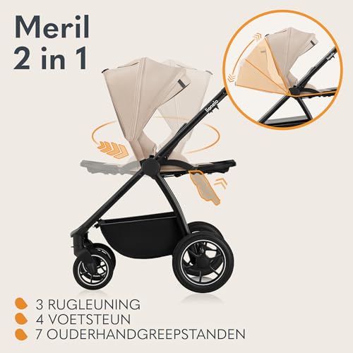 LIONELO Meril 2 in 1 Kinderwagen - Buggy, 0-48 mnd (tot 22kg) – XXL jaarronde Reiswieg met Draagfunctie, 360° All‑terrain Wielen met Vering & Blokkering, Omkeerbare Wandelwagen, Compact Inklapbaar - Afbeelding 4