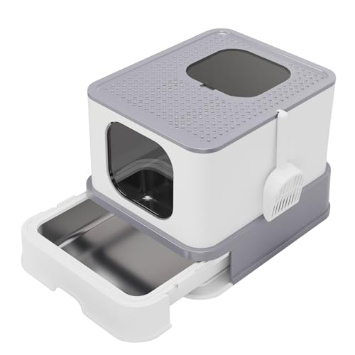 RIZZARI Stainless Steel Cat Litter Box: Large Leak-Proof Odor-Free Design - XXL Gray - for Indoor Cats Pet Owners Solution XX-Large Gray