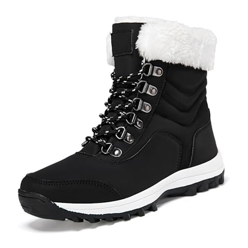 Womens Warm Fur Lined Winter Snow Boots Waterproof Hiking Outdoor Shoes Lace Up Hiking Boots Breathable Non slip Durable Boot Lightweight Walking Shoes Comfortable Shoe