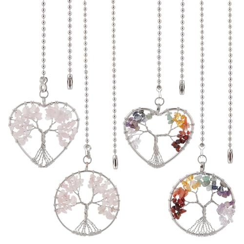 BENECREAT 4 rallonge de Chaîne de Traction Ventilateur de Plafond en Pierre Précieuse Arbre de Vie Alliage Coloré avec chaîne à Billes en Acier Inoxydable 304 pour Décoration de Lampe de Table