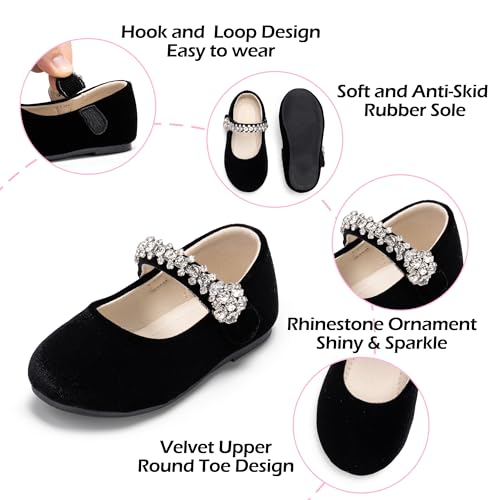 Image of PHIRAMIN Toddler Flower Girl Glitter Dress Shoes Little Girl Ballet Flats Bow Wedding Party