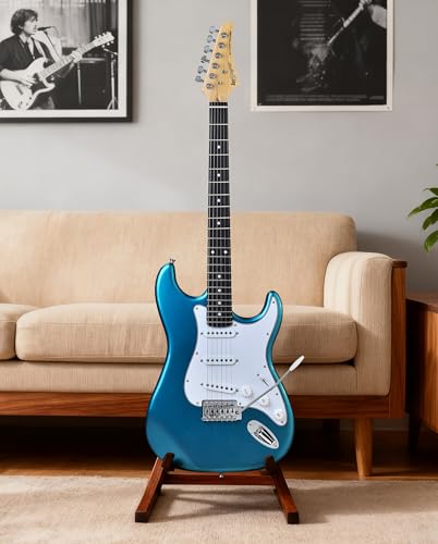 Image of Leo Jaymz Beginner Electric Guitar 39 inch Kit with Portable Amplifier, Padded Gig Bag, Digital Tuner，Capo，Strap，Picks，Classic SSS Pickups(Blue-SSS)