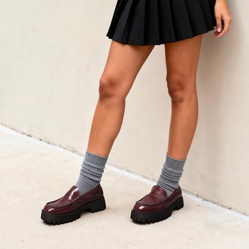 DREAM PAIRS DREAM PAIRS Loafers for Women Platform Chunky Penny Loafer Lug Sole Comfortable Slip On Dressy Casual Work Business Office Shoes,Size 11,Burgundy,SDLS26006W
