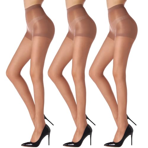 Image of HA WA 3 Pairs Women 20D Sheer Tights Control Top Pantyhose Reinforced Toe