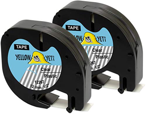 Yellow Yeti 2 Casetes de Cinta 12267 16951 S0721550 negro sobre transparente, plástico, 12mm x 4m compatibles para Impresoras de Etiquetas DYMO LetraTag LT 100H LT 100T LT 110T QX50 XR XM 2000 Plus