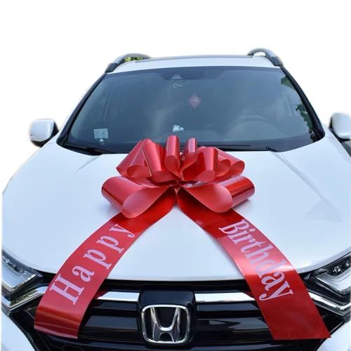 Chexin Riesige Große Rote Schleife für Auto Geburtstag，Happy Birthday，Geschenkschleife Große - XXL 76 cm / 30, Riesige Autoschleife, Große Masche, Car Bow für Fahrrad，und Schleife mit 185 cm Bänder