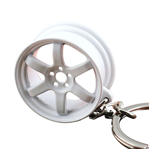Image of maycom Creative Hot Auto Part Model TE37 Six Star Wheel Rim Tyre Keychain Keyring Key Chain Ring Keyfob Car Accessories (White)