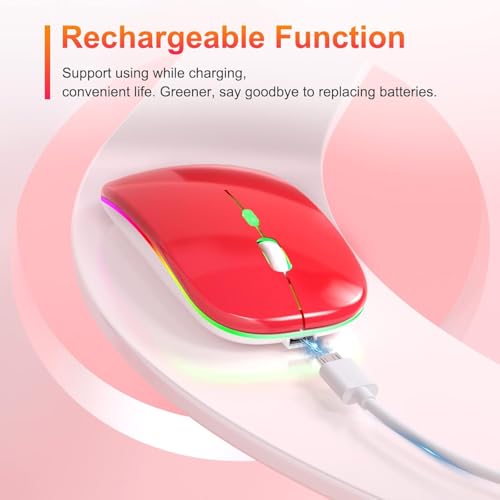 Image of LED Wireless Mouse, Slim Silent Mouse 2.4G Portable Mobile Optical Office Mouse with USB & Type-c Receiver, 3 Adjustable DPI Levels for Notebook, PC, Laptop, Computer (Red)