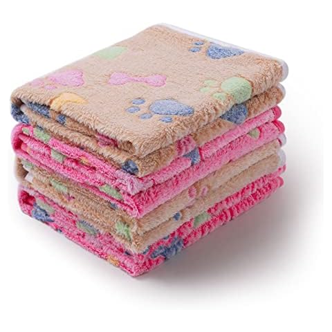 1 Pack 4 Pet Dog Puppy Blankets, Fleece Blanket Flannel Throw for Small Medium Large Pet Dog Cat, Bone Pink/ Brown Large(41x31 inch) Cover