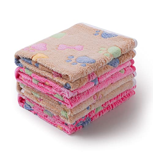 Luciphia 1 Pack 4 Pet Dog Puppy Blankets, Fleece Blanket Flannel Throw for Small Medium Large Pet Dog Cat, Bone Pink/Brown Medium(30x20 inch)