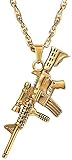 Men's Machine Gun AK AR Pendant Necklace Stainless Steel Unisex 24' (Gold)