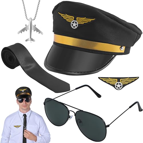 Spooktacular Creations Airline Pilot Captain Costume Kit, 5 PCS Pilot