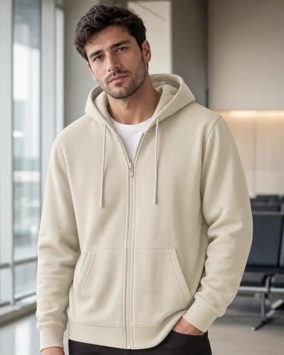 Image of Nobero Classic Zipper Hoodie for Men | Zip Up Hoodies for Men | Regular Fit | Full Zip Closure | Drawstring Hood | Zipped Hooded Sweatshirt | Cotton Rich Zipper Fleece Hoodie