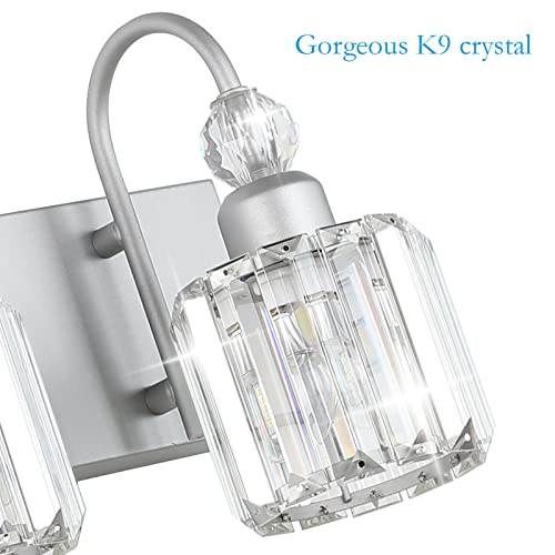 Image of Ralbay Crystal Vanity Light - 3 Light, 24'' Modern Silver Bathroom Vanity Light Fixtures Over Mirror Wall Lights