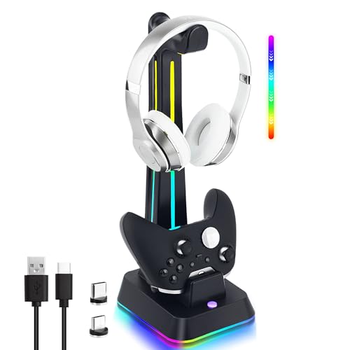 Mcbazel Estación de Carga para Xbox Mandos, Soporte para Auriculares Gaming con Luz RGB y Cargador de Mando con Indicador Compatible con Xbox Series X&S/Elite 1/2/One/One X/One S/One Elite