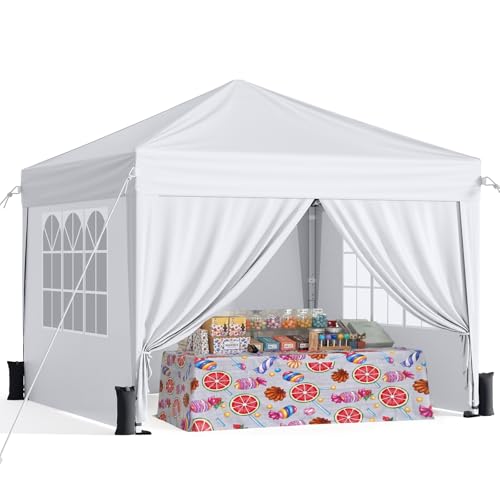 Driftalia 10x10 Pop Up Canopy with Sidewalls, One Push Instant Canopy Tent with Carry Bag for Events, Parties, Beach, Camping - White/Clear