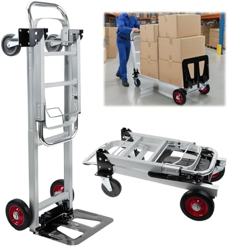 Noliven 2-in-1 Heavy Duty Aluminum Hand Truck, Folding Convertible Hand Utility Cart, 485Lbs Load Capacity, Heavy Duty Hand Truck with Telescoping Handles, for Factories and Warehouses