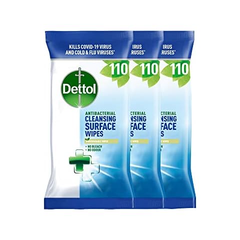 Dettol Antibacterial Biodegradable Surface Cleaning Disinfectant Wipes, Multipack (Packaging May Vary), 110 Count (Pack of 3) Cover