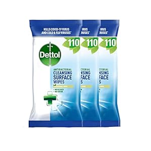 Dettol Antibacterial Biodegradable Surface Cleaning Disinfectant Wipes, Multipack (Packaging May Vary), 110 Count (Pack…