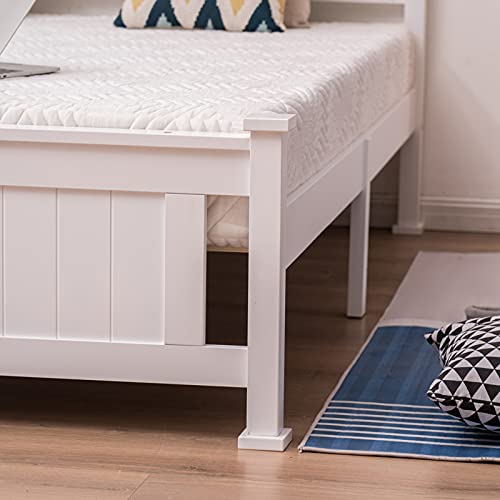 Bonnlo Full Size Bed Frame With Headboard, Solid Wood Platform Bed Frame Full White Panel Bed,No Box Spring Needed #TOP5