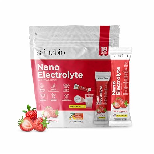 Image of Sainebio Nano Electrolyte Powder - 18 Stawberry Flavor Sachets | Hydration & Recovery Drink with Potassium, Vitamin C & B-Complex | Supports Energy, Electrolyte Balance & Immunity