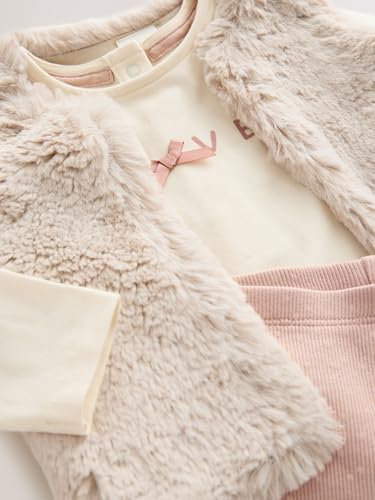 NEXT Baby Mädchen Baby Fellweste, Oberteil und Leggings im 3-teiligen Set Rosa/Creme 80-86