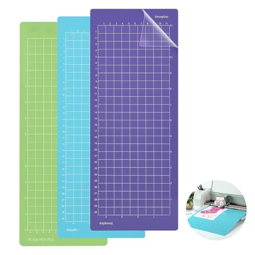 3 Pcs Cutting Mat for Cricut, Non-Slip and Durable Mats, Reusable Cutting Mat Plastic(StandardGrip, LightGrip, StrongGrip), for Explore Air One Joy Maker Series Accessories 4.5x12 Inch