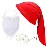 Handepo 3 Pcs Dwarf Costumes Set White Santa Glasses Gnome Hat Accessories Set for Halloween Xmas Party(Red, White)