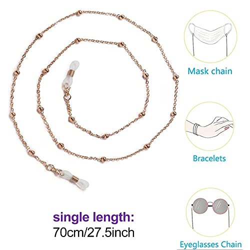 Tiwnefua 4Pcs Eyeglass Chain Mask Chain Sunglass Strap Holder Lanyard Beaded Necklace Chain Eyewear Retainer Chain Metal Beaded Eyeglasses Long Necklace Fashion Accessories #TOP2