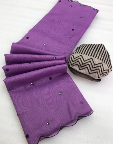 Image of Linen Cotton Saree with Black Mirror Work