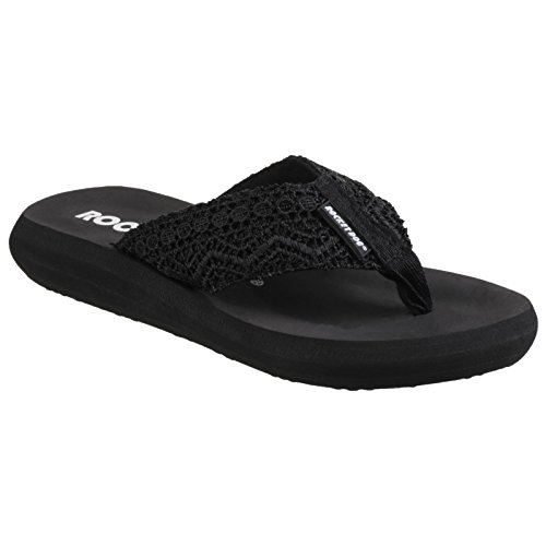 Rocket Dog Womens Spotlight Lima Crochet Platform Flip Flops Black 7