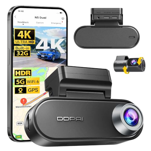 Image of DDPAI True 4K Dual Channel Dash Cam for Car Front and Rear [ 2026 Edition] | Built-in 4G LTE, GPS, ADAS, 32G eMMC Voice Control, G-Sensor, Super Capacitor, APP Control, Support 512GB TF Card, N5 Dual