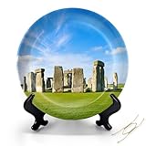 FUIENCFKE Decorative Plates for Display 8' Blue Skies Stonehenge Historic site Ceramic Ornament with Display Stand and Hook Up for Wall Decor Hanging Festival Gift