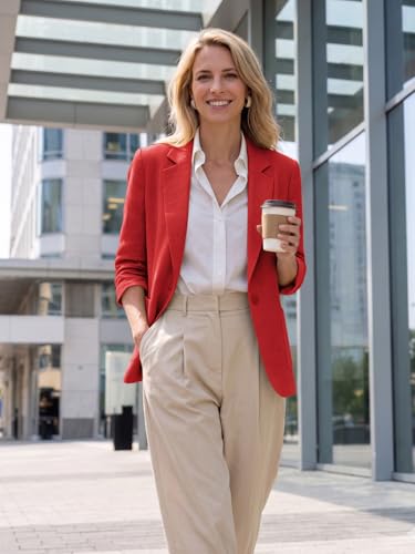 Image of Mina Self 2026 Summer Women's Linen Blazer Jacket - Lightweight Breathable 3 /4 Stretchy Ruched Sleeve Casual Work with Pocket