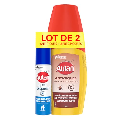 Lot Autan Anti-Tiques - 1 Spray Répulsif Anti-Tiques Efficacité Longue Durée + 1 Gel Après Piqûres Apaisant à Base de Camomille