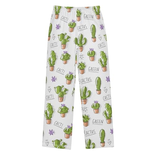 ZZXXB Greem Cacti Star Boys Long Pants Soft Trousers Elastic Waist Kids Lounge Bottoms with Pockets S-XL