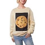 DUWAA Übergroßer warmer Fleece-gefütterter Pullover mit Schokoladen-Keks-Aufdruck, dicker Rundhalsausschnitt, lässig, modische Kleidung für Damen, aprikose, L
