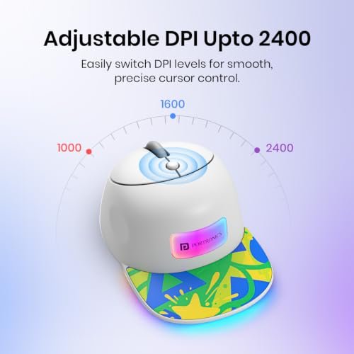 Image of Portronics Toad Cap Wireless Mouse with Bluetooth 5.0 + 2.4GHz Dual Connectivity, Adjustable DPI Upto 2400, Dynamic RGB Lighting, Type-C Rechargeable, 100g (Green)