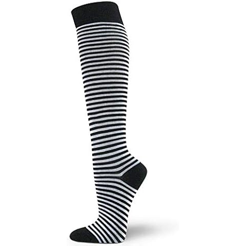 Women/Ladies Striped Multi-Stripes Fashion Colorful Knee High Socks - Black/White Cover
