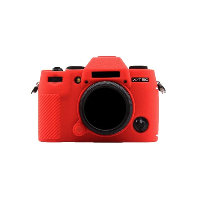 Etui na aparat czerwony miękki silikon antypoślizgowa tekstura pancerz skórka osłona korpusu ochraniacz do aparatu bezlusterkowego Fujifilm X-T50