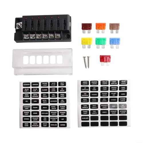 Kit de caja de relé de bloque de fusibles de 12 V, 6 circuitos, impermeable, para sistemas eléctricos marinos y de vehículos, incluyendo coches, barcos, caravanas