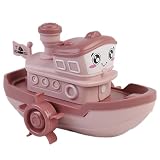 NEXTAKE Wind-Up Steamboat Bath Toy for Kids, Retro Steam Boat Design, Multi-Functional Water Play for Boys and Girls (Pink)