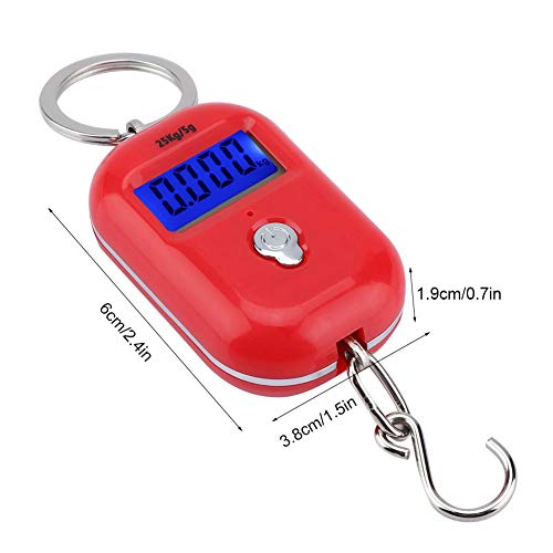 Mini Electronic Scale, Fish Weighing Scales Red Portable 25Kg/5G Hanging Scale Digital Pocket Key Chain Weight Hook Kitchen Food Weight Gauge Measuring Tools With Backlight For Home Farm Market #TOP5