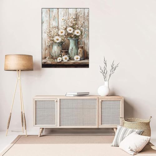 Image of WUSARPLY Rustic Daisy Stamped Cross Stitch Kits for Beginners Adults | Flowers Counted Cross Stitch Kits Needlepoint Cross-Stitch Patterns Dimensions Needlecrafts Embroidery Kits Arts and Crafts