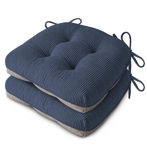 FlyGulls Anti Slip Kitchen Chair Cushions Set of 2 18"X16.5"X3" Blue